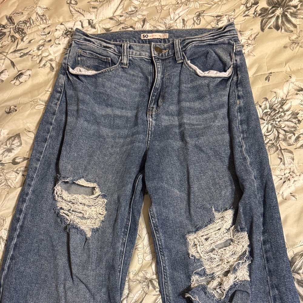 SO Women's Ripped Blue 90’s Bootcut Jeans